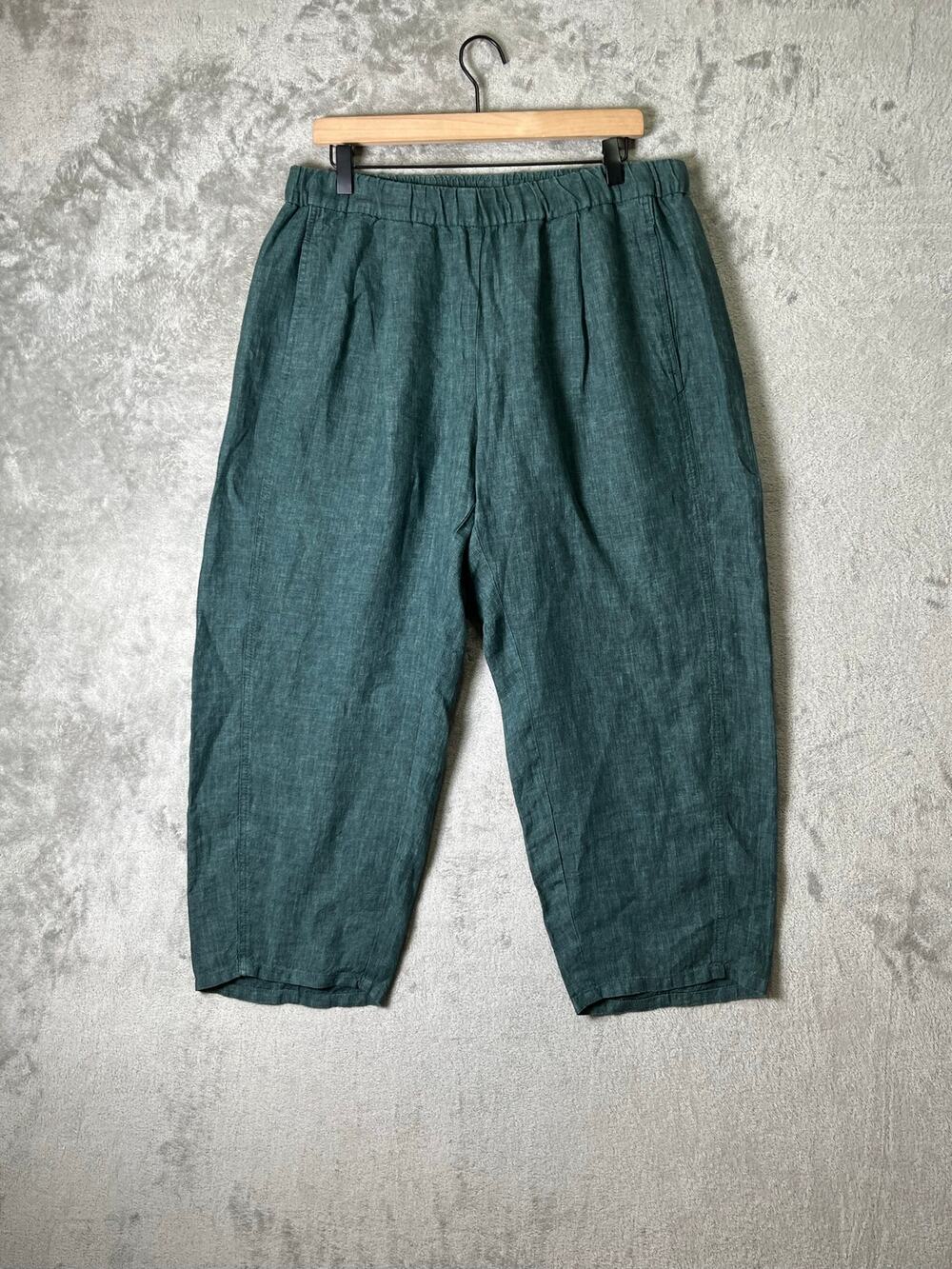 Eileen Fisher Washed Organic Linen Delave Crop Pants Green Pull On Women's Med
